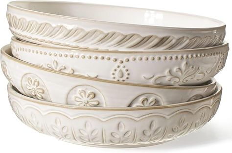 Amazon.com | Artena Pasta Bowls, 50oz Large Salad Serving Bowls, 9.75'' Plates Bowls Set of 4, Big White Ceramic Soup Bowls for Kitchen, Embossment Shallow Dinner Bowl, Microwave Dishwasher Safe, Multiple Patterns: Pasta Bowls Ceramic Soup Bowls, Dinner Bowl, Large Salad, Plates And Bowls Set, Pasta Plates, Pasta Bowl Set, Bowl Plate, Soup Bowl Set, Antique Dishes