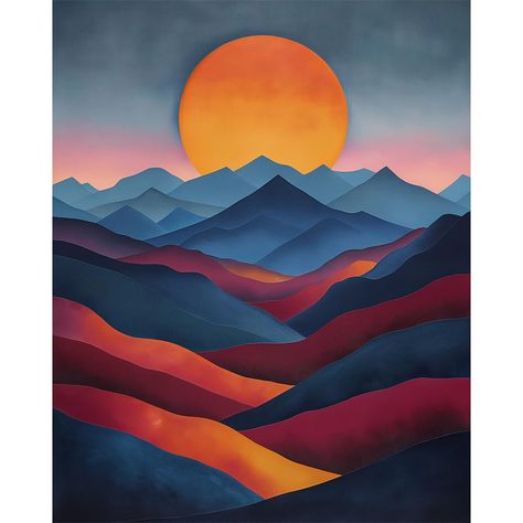 Canvas Mountain Painting, Mountain Art Painting, Paint Mountains, Sunset Landscape Art, Craft Kits For Adults, Number Sets, Mountain Painting, Sunset Landscape, Sunset Art