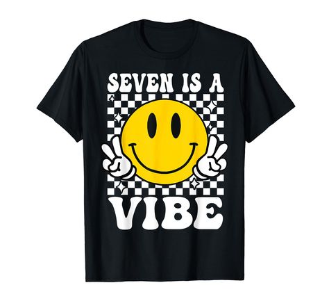 PRICES MAY VARY. Seven is a vibe groovy 7th birthday outfits for boy girl kids toddler Seventh birthday. Cute birthday gifts idea for 7 year old boy girl who born in 2016. Retro Groovy 7th birthday clothing for 7yr kids. Grab this cute 7th birthday tee for your 7 year old son, daughter, niece, nephew on 7th birthday party. Lightweight, Classic fit, Double-needle sleeve and bottom hem Cute Birthday Gifts, Birthday Cute, Birthday Outfits, Birthday Party, Birthday, T Shirt, Design