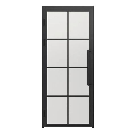 Calhome 36'' x 84'' Hollow Glass Standard Door | Wayfair Black Frosted Glass Pantry Door, Black Metal Interior Doors, Frosted Glass Barn Doors Interior, Black Glass Door Interiors, Office Doors For Home, Frosted Glass Bathroom Door, Glass Office Doors, Frosted Glass Pantry Door, Black Glass Door