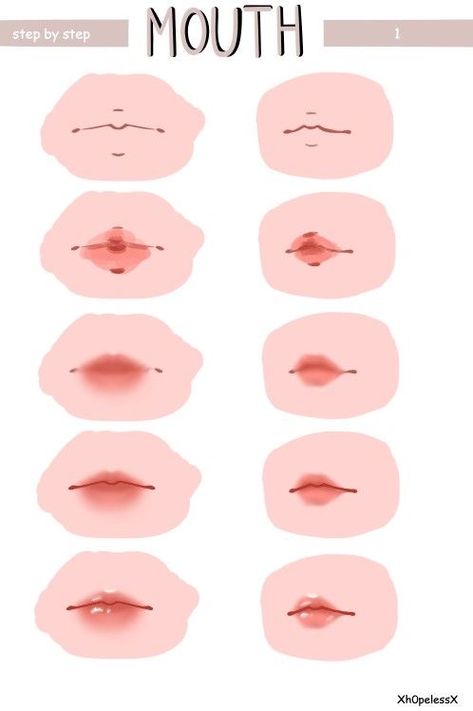 Circle Lips Tutorial, Lip Digital Art Tutorial, Basic Digital Art, Dibujos Soft Cute, Blender Drawing, Lips Drawing Tutorial, Lip Tut, Mouth Tutorial, Lip Tutorial Drawing