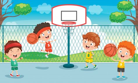 Little kids playing basketball outside P... | Premium Vector #Freepik #vector #school Bola Basket, Youth Basketball, Kids Basketball, Kids Coloring Book, Youth Football, Youth Soccer, Boys Basketball, Youth Baseball, Playing Basketball