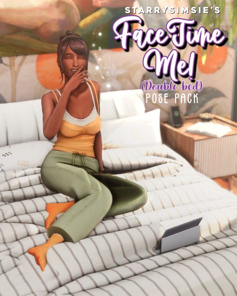 ✨FaceTime Me! (double bed) - Pose Pack✨ | Patreon Sims 4 Facetime Poses, Sims 4 Lying Down Poses, Sims 4 Morning Poses, Ts4 Bed Poses, Sims 4 Bed Poses, Sims 4 Cc Beds Patreon Free, Cas Trait Poses Sims 4, Ts4 Moving Poses, Bed Pose