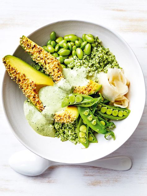 Spring Greens Bowls | Donna Hay Green Vegetable Recipes, Green Dressing, Sushi Bowl Recipe, Fresh Peas, Donna Hay, Broccoli Rice, Brunch Dishes, Green Bowl, Bowl Recipe