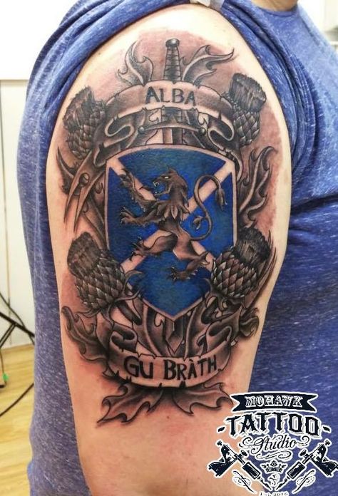 Love this style Family Crest Tattoo, Gaelic Tattoo, Scotland Tattoo, Scottish Tattoo, Celtic Tattoos For Men, Crest Tattoo, Shield Tattoo, Celtic Tattoo Symbols, Scottish Tattoos