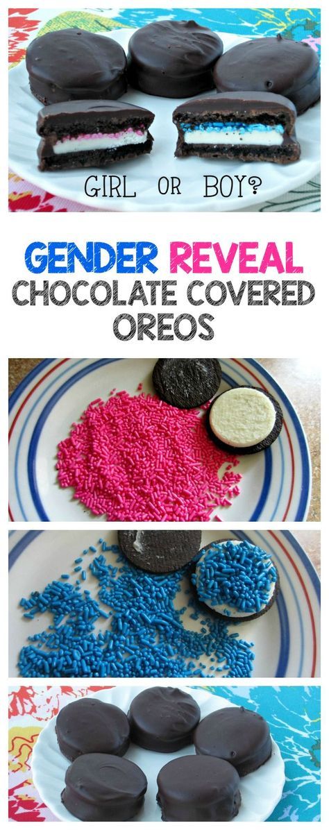 Gender Reveal Chocolate Covered Oreos- A fun and super easy way to announce the gender of your baby! Gender Reveal Chocolate, Gender Reveal Dessert, Gender Reveal Food, Gender Reveal Party Food, Simple Gender Reveal, Babyshower Party, Boy Gender Reveal, Cake Simple, Baby Reveal Party