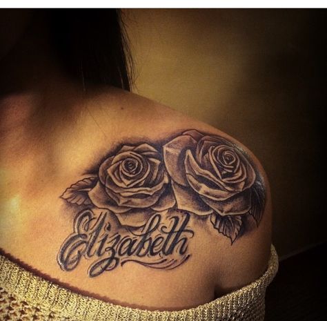 Placement and name Shoulder Tattoos For Females, Mama Tattoos, Rose Tattoo With Name, Tattoo Placement Ideas, Girl Shoulder Tattoos, Tattoo Shoulder, Mommy Tattoos, King Tattoos, Black Girls With Tattoos