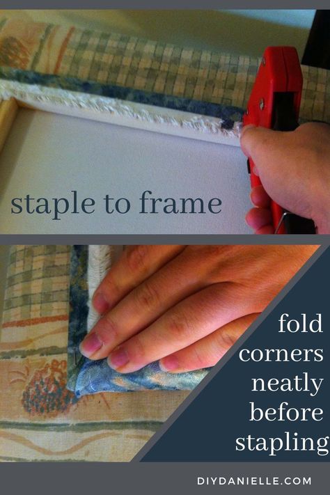 Frame Fabric Wall Art Diy, How To Reuse A Canvas, Covering Canvas With Fabric Wall Art, Fabric Covered Canvas Wall Art Diy, Material Canvas Diy Fabric Covered, Wrapping Canvas With Fabric, Diy Fabric Wall Art, Fabric Display, Fabric Wall Art