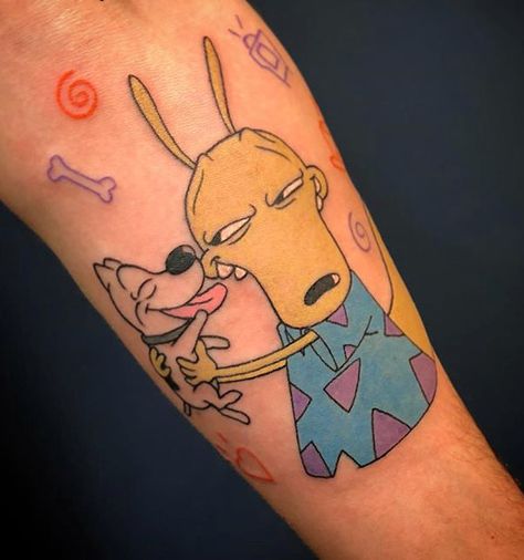 Rockos Modern Life Tattoo, Door Tattoo Ideas, Rocket Power Tattoo, Graceland Tattoo, Rockos Modern Life, Door Tattoo, Rocko’s Modern Life, Cartoon Tattoo, Sticker Tattoo