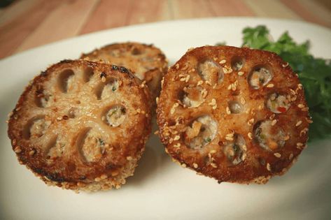 Lotus root is a traditional Asian ingredient which is delicious when stir-fried but can also be transformed into a modern Western dish. Fried Lotus Root, Western Dishes, Lotus Root, Silken Tofu, Stuffing Mix, Modern Western, Red Chili, Hazelnut, Stir Fry