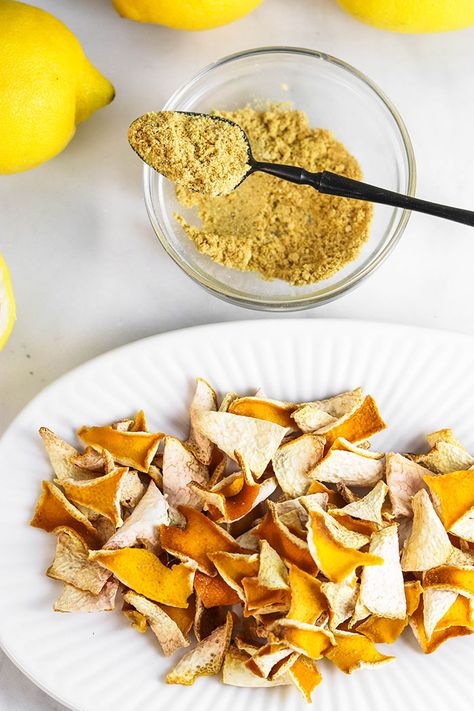 How to Make Dried Lemon Peel (Dehydrator, Oven, Air Fryer) - Homesteading in Ohio How To Dry Orange Peels, Dehydrated Lemon Peel, Lemon Peel Recipes, Orange Peels Uses, Dried Lemon Zest, Lemon Water Health Benefits, Lemon Peels, Dried Lemon Peel, Oven Air Fryer