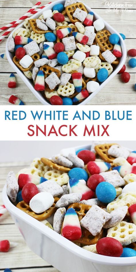 Easy Patriotic Snack Mix | The perfect easy snack for 4th of July, Memorial Day or Labor Day. Yummy red white and blue treat! #patriotic #redwhiteandblue #4thofjuly #memorialday #yummy #food #recipes #easy #easyrecipe Patriotic Snack Mix Recipes, Yummy Food Recipes Easy, Labor Day Snacks, Patriotic Snacks, Patriotic Recipes, Yummy Food Recipes, Blue Snacks, Patriotic Treats, Food Recipes Easy