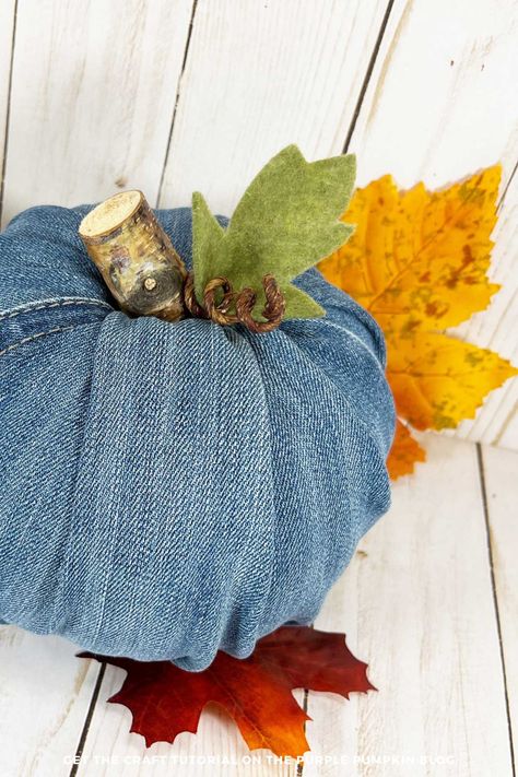 Transform old jeans into beautiful pumpkin denim decor with this simple DIY guide. Create denim fabric pumpkins that will stand out this fall. Click to get the craft tutorial on The Purple Pumpkin Blog. Blue Pumpkin Decor, Rustic Pumpkin Decor, Pumpkin Craft, Blue Pumpkin, Purple Pumpkin, Beautiful Pumpkins, Rustic Pumpkin, Easy Chic, Denim Decor