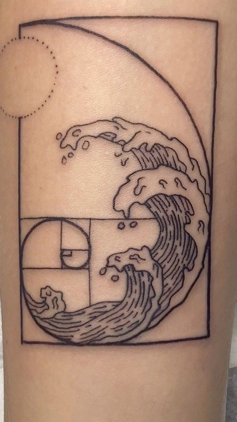 Fibbonaci Spiral Tattoo, Golden Ratio Drawing, Math Tattoo, Physics Tattoos, Golden Ratio Tattoo, Fibonacci Tattoo, Ocean Sleeve, Science Tattoos, Spiral Tattoos