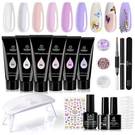 Beetles Poly Extension Gel Nail Kit, Clear Builder Jelly Gel Pink Nude Poly Nail Enhancement Trial All-in-One French Kit with Mini Nail Lamp for Nail Art Starter Kit Christmas Nails Manicure Gifts #nails #nailspolish French Manicure Kit, Poly Nail Gel, Nail Equipment, Nail Dust, Buff Nails, Coat Set, Gel Nail Kit, Christmas Nail Art Designs, Nail Lamp