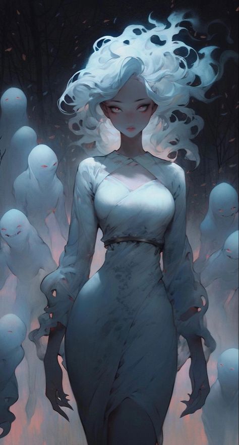 Ghost Design Concept Art, Anime Ghost Female, Ghost Oc Girl, Female Ghost Art, Ghost Dnd, Ghost Character Art, Ghost Oc Art, Ghost Woman, Female Ghost