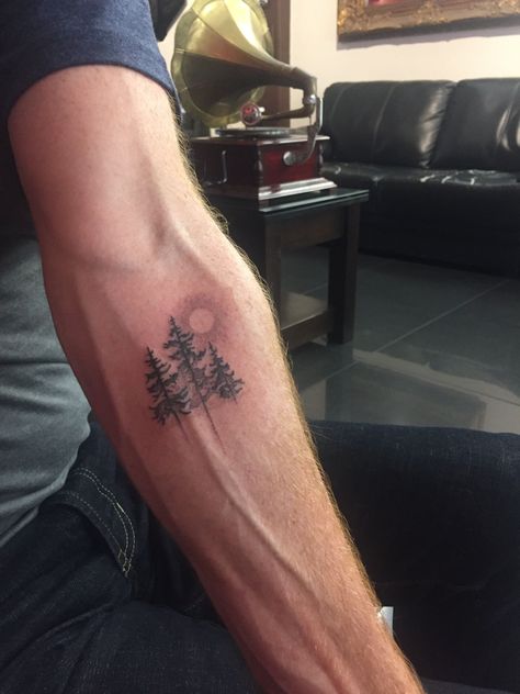 Men Nature Tattoo Ideas, Cool Nature Tattoos For Guys, Men’s Tree Tattoo, Forrest Tattoo Forearm Men, Simple Nature Tattoos Men, Forest Tattoo Men, Nature Tattoo Ideas For Men, Men Nature Tattoo, Northwoods Tattoo