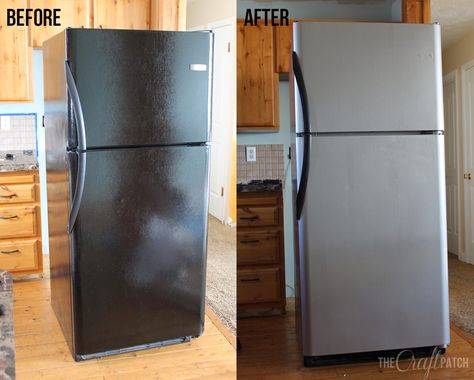 Our house had an appliance problem. All of them worked, but none of them matched. The home came with a black fridge, a white dishwasher, a b... Painting Appliances, Black Fridges, Stainless Steel Paint, Stainless Steel Furniture, Kitchen Upgrades, Steel Furniture, Kitchen Paint, Kitchen Makeover, Diy Home Improvement