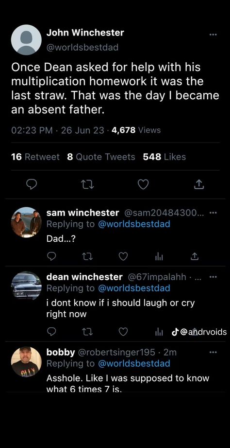 Supernatural Tweets, Destiel Tumblr, Spn Memes, Supernatural Tumblr, John Winchester, Silly Photos, Tv Supernatural, Supernatural Memes, Tv Show Games