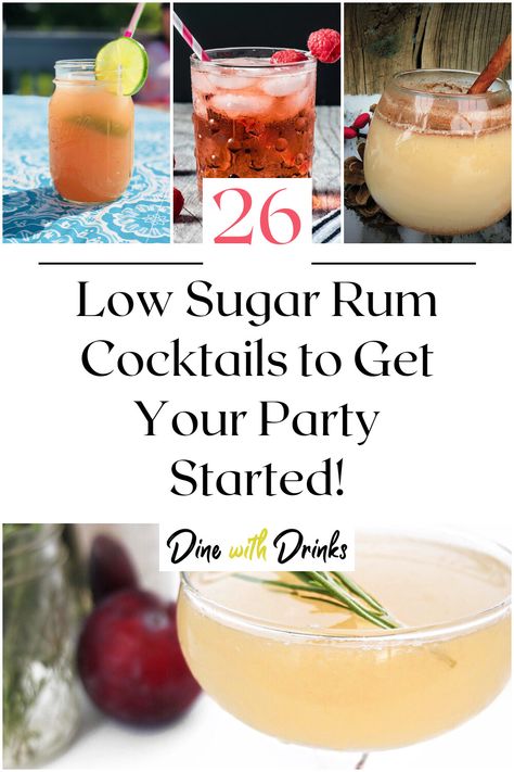 Collage of 4 low sugar rum cocktails. Low Calorie Rum Drinks, Low Calorie Liquor, Low Sugar Cocktails, Light Alcoholic Drinks, Fun Summer Drinks Alcohol, Alcoholic Drinks Rum, Low Sugar Alcohol, Best Rum Drinks, Low Sugar Alcoholic Drinks