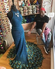 #crochet #crocheting #crocheted #handmade #handcrafted #yarn #knitting #idea #inspiration #hook #needle #instagram #diy… Crochet Prom Dress, Crochet Prom Dresses, Crochet Wedding Dresses, Gala Dress, Peacock Dress, Mode Crochet, Crochet Ladies Tops, Crochet Wedding, Crochet Dresses