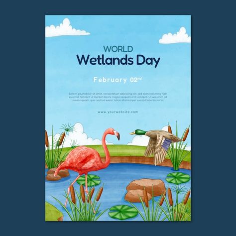 Free vector watercolor world wetlands da... | Free Vector #Freepik #freevector #wetland #environment-poster #eco-poster #awareness-poster World Wetlands Day Poster, Poster Awareness, Environment Poster, World Wetlands Day, Awareness Poster, Poster Drawing, Vertical Poster, Poster Ideas, Poster Template