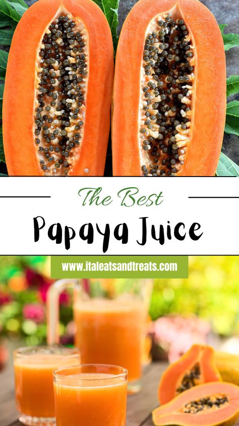 Papaya Juice Recipe | Tropical Fruit Punch Juice - Ital Eats and Treats Papaya Juice Recipe, Curry Quinoa, Papaya Juice, Papaya Recipes, Papaya Seeds, Juicy Juice, Gut Health Recipes, Juice Recipe, Punch Recipes