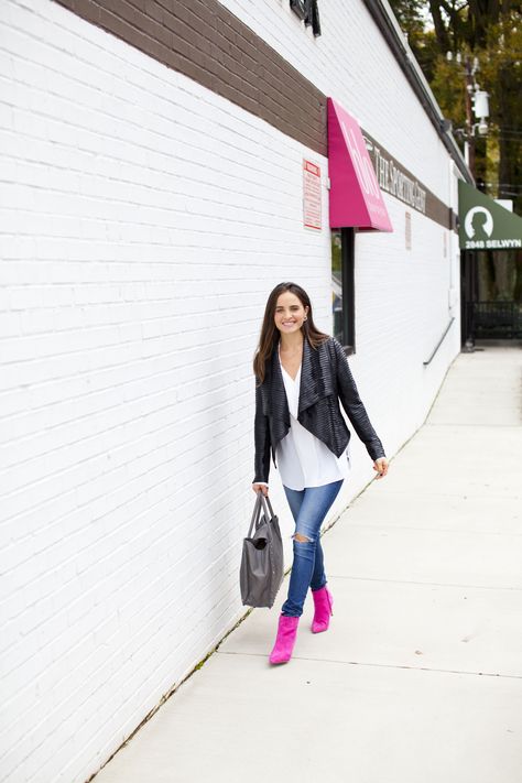 Pink Ankle Boots Outfit, Hot Pink Boots Outfit, Pink Booties Outfit, Pink Boots Outfit, Lace Up Boot Outfit, Short Boots Outfit, Pink Sneakers Outfit, Hot Pink Boots, Short Cowboy Boots Outfit