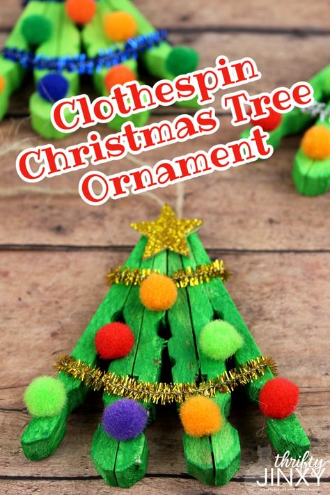 Start with clothespins and paint to make a cute little DIY Clothespin Christmas Tree Ornament that's fun to decorate! Clothespin Christmas Ornaments For Kids, Clothespin Christmas Tree, Christmas Ornaments With Popsicle Sticks, Craft Stick Ornaments, Clothespin Christmas, Boys Crafts, Clothes Pin Ornaments, Easy Kids Christmas, Clothespin Crafts Christmas