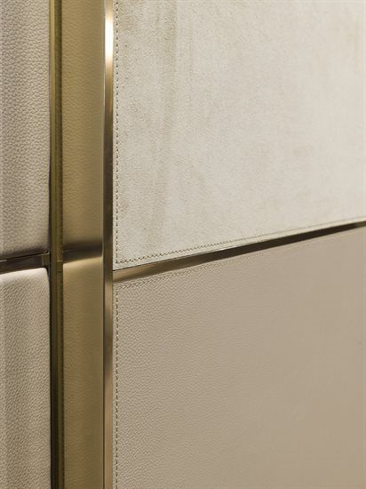 Be Mine / sliding doors Leather Wall Design, Leather Wardrobe, Fabric Wall Panels, Leather Wall Panels, Millwork Details, Yacht Interior Design, Joinery Design, Leather Mirror, Wardrobe Door Designs