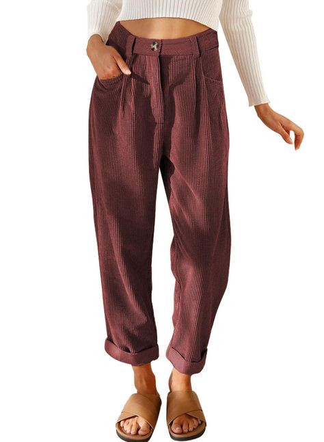 PRICES MAY VARY. Comfy Material: Super comfy, soft and breathable. Features: Super soft and comfortable corduroy Pants. Stylish high waisted Pants you can dress up or down easily. Zipper closure makes it easy to put on and take off. Easy to wear and suitable for most people's body type. They look great rolled down or up at the ankle. Convenient Side Pockets: Side pockets are deep and good enough to hold your hands, phone, wallet, keys,etc. Occasions & Match: You can dress up or dress down with t High Waisted Straight Leg Pants, Fall Pants, Pullover Cardigan, Pants Loose, Pants With Pockets, Straight Trousers, High Waisted Trousers, Corduroy Pants, Dressed Down