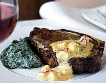 Kansas City Steaks with Lobster Béarnaise Sauce Béarnaise Sauce, Sauce Béarnaise, Bearnaise Sauce, How To Cook Lobster, Strip Steak, Creamed Spinach, Sirloin Steaks, Main Dish, Bon Appetit