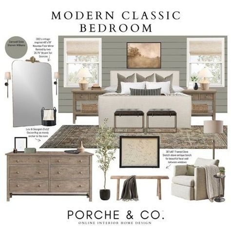 Our bedroom mood board design provides inspiration and tips for updating bedroom decor. Explore a range of styles and find the perfect fit for your home. Visit the Porche & Co. LTK to shop more bedroom designs and other room decor updates with modern classic home decor styles. (Affiliate) Bedroom Mood Board Interior Design, Boho Bedroom Mood Board, Updating Bedroom, Green Ranch, Organic Modern Home Decor, Ranch Bedroom, Master Suite Design, Organic Modern Home, Bedroom Mood Board