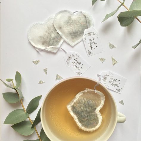 These Custom Tea Bags Make Cute Favors Custom Tea Bags, Tea Bag Favors, Tea Crafts, Edible Wedding Favors, Valentines Day Food, Wedding Tea, Bridal Shower Tea, Tea Bar, Custom Favor