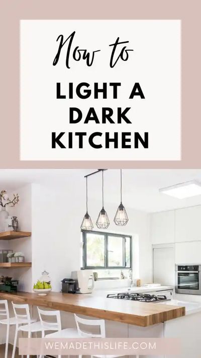 How To Light A Dark Kitchen - We Made This Life Dark Kitchen Cabinets With Light Dining Table, Lighting For Dark Kitchen, Dark Kitchen Lighting Ideas, Dark Kitchen Lighting, How To Brighten Up A Dark Kitchen, Brighten Dark Kitchen, How To Brighten A Dark Kitchen, Brighten A Dark Kitchen, Brighten Up A Dark Kitchen