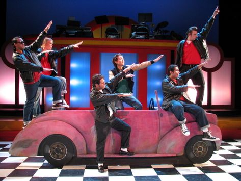 GREASE Koehn & Men's Chorus Grease Set Design Musicals, Grease Play Set Design, Grease Musical Sets, Grease The Musical Set Design, Grease Musical Set Design, Grease Musical Costumes, Grease Set Design, Grease Props, Grease Play