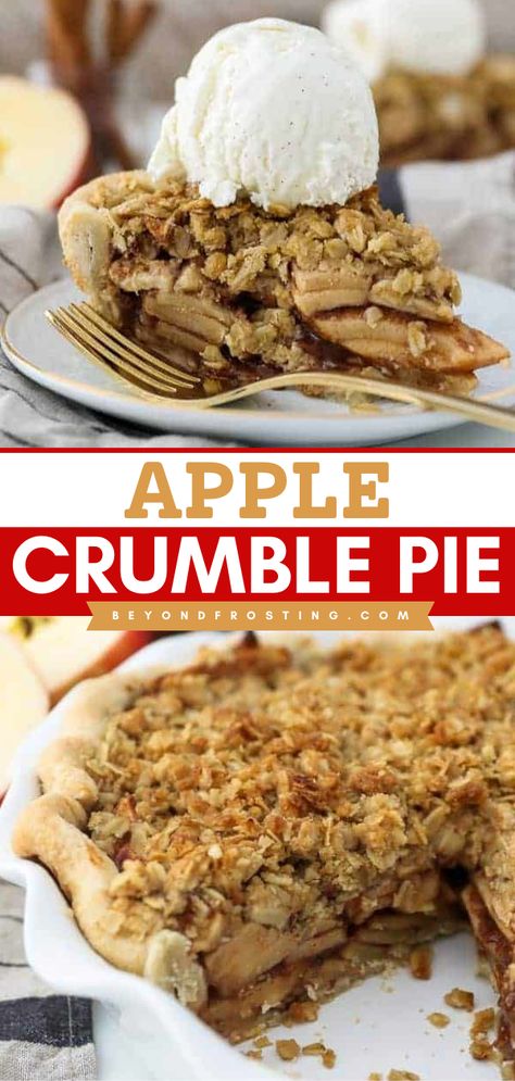 This easy Thanksgiving dessert is a twist on the classic! From the incredibly delicious filling to the crunchy topping, this homemade apple crumble pie is just perfect. Put this basic apple pie recipe on your Thanksgiving sweet ideas! The Best Apple Crumble, Homemade Apple Crumble, Best Apple Crumble, Apple Crumble Pie Recipe, Pretty Pie Crust, Easy Thanksgiving Dessert, Classic Apple Pie Recipe, Crumb Topping Recipe, Apple Crisp Pie