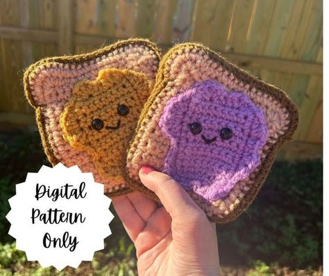 Peanut Butter and Jelly PBJ Crochet Pattern -Digital File Only Crochet toys patterns free amigurumi #crochettoyspatternsfreeamigurumi #crochet #crochettoy #crochetpattern #crochetpatterns 1.728 Sandwich Crochet, Pbj Sandwich, Toys Quotes, Friend Duo, Lion Crochet, Cow Toys, Crochet Lion, Crochet Cushion Cover, Crochet Dinosaur