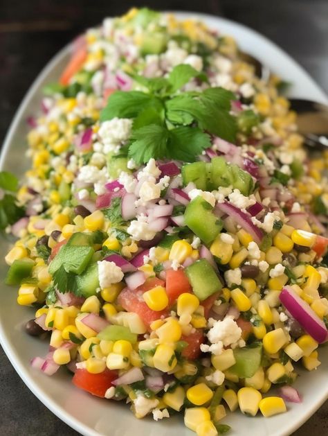 Refreshing Peruvian Fiesta Salad South American Salad Recipes, Sides With Peruvian Chicken, Peruvian Corn Salad, Sides For Peruvian Chicken, Peruvian Cauliflower, Peruvian Potato Salad, Peruvian Vegetable Side Dishes, Peruvian Vegetables, Peruvian Side Dishes