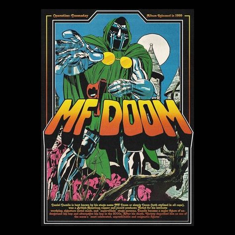 GOURMET STUDIOS on Instagram: "How good is this MF DOOM poster? Check this poster out on our website. Link in bio 💫 #mfdoom #mfdoomart #mfdoomartwork #mfdoommonday #albumcover #albumart #posterdesign #posterart #postereveryday #doomsday #madvillainy #allcapswhenyouspellthemansname" Mf Doom Doomsday, Kid Cudi Poster, Canvas Wall Art Bedroom, Poster For Room, Presentation Food, Alternative Hip Hop, Aesthetic Reading, Album Artwork Cover Art, Aesthetic Canvas