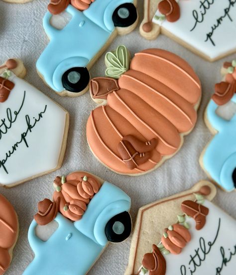 Celebrating the sweetest new addition with these ‘Little Pumpkin’ baby shower cookies!✨ Perfectly crafted to welcome the little one with fall vibes, cozy charm and a touch of country. 🤠 From pumpkin-packed trucks to adorable western accents, every cookie is sprinkled with love.💙🍼🎃 #LittlePumpkin #BabyShowerCookies #FallBabyShower #SugarCookieArt #enlightenedbakery #cookietherapy #sugarcookies #cookies #cookiedecorating #gilbertaz #vanillaalmondsugarcookies #luxurysugarcookies Little Pumpkin Baby Shower Cookies, Pumpkin Baby Shower Cookies, Fall Vibes Cozy, Sprinkled With Love, Almond Sugar Cookies, Shower Cookies, Pumpkin Baby, Baby Shower Pumpkin, Baby Shower Cookies