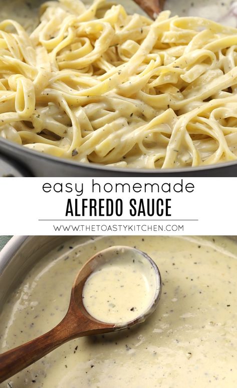 Easy Homemade Alfredo Sauce recipe by The Toasty Kitchen #homemade #sauce #alfredo #fettuccinealfredo #fromscratch #easyrecipe #10minuterecipe #parmesan #americanalfredo #recipe Best Homemade Alfredo Sauce, Alfredo Sauce Recipe Easy, Alfredo Sauce Recipe Homemade, Homemade Alfredo, Alfredo Sauce Recipe, Homemade Alfredo Sauce, Homemade Pesto, Garlic Parmesan, Homemade Pasta