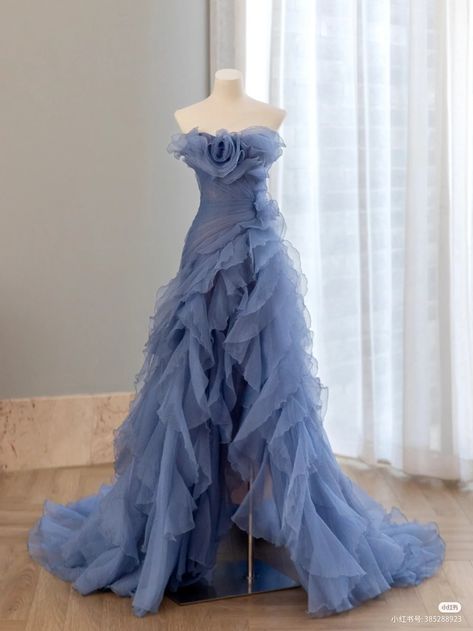 Long Gown Elegant Classy Dinner, Fairytale Dress Blue, Blue Silk Prom Dress, Long Blue Dresses, Periwinkle Gown, Fancy Blue Dress, Cinderella Inspired Dress, Right Wedding Dress, Beautiful Gown Designs