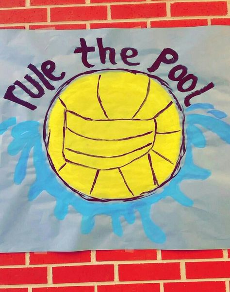 Rule the pool poster at our school~ regionals in 2 weeks Swim Posters High School, Waterpolo Poster Ideas, Water Polo Game Signs, Swim Posters Signs, Water Polo Posters, Team Poster Ideas, Water Polo Team, Swimming Posters, Senior Night Posters