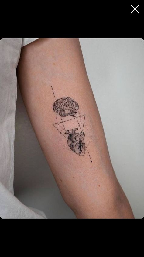 Brain And Heart Tattoo Design, Neuro Tattoo, Psychology Tattoo, Harmony Tattoo, Science Tattoos, Small Back Tattoos, Flower Spine Tattoos, Think Tattoo, Brain Tattoo