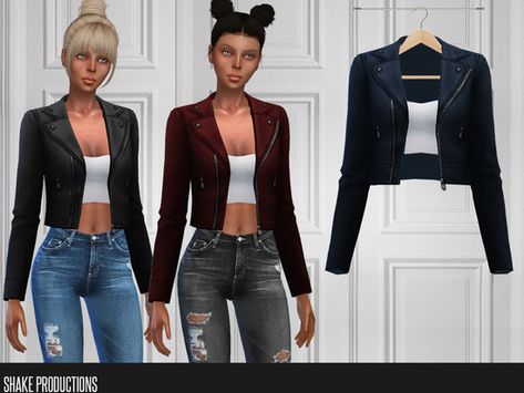 Leather Jacket with Crop Top Found in TSR Category 'Sims 4 Female Everyday' Sims Clothes, Sims 4 Dresses, The Sims 4 Download, Sims 4 Downloads, Sims4 Clothes, Los Sims, Sims4 Cc, Minecraft Ideas, Sims 4 Cas