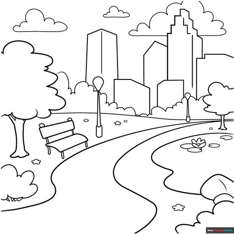 Free Park Coloring Page for Kids Coloring Papers For Kids, Easy Drawing Guides, Free Printable Coloring Sheets, Drawing Guides, Children Park, Kids Print, Printable Coloring Sheets, Cartoon Coloring Pages, Drawing Tutorial Easy