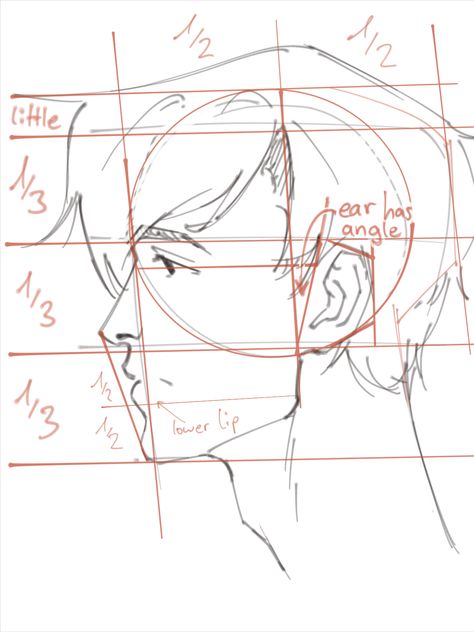 Jaw Line Drawing Reference, Side Profile With Glasses Drawing, Side Profile Drawing Guide, Side Profile Proportions, How To Draw Glasses From The Side, Side Profile Guidelines, Glasses Side View Drawing, Side Profile Guide, Profile View Reference