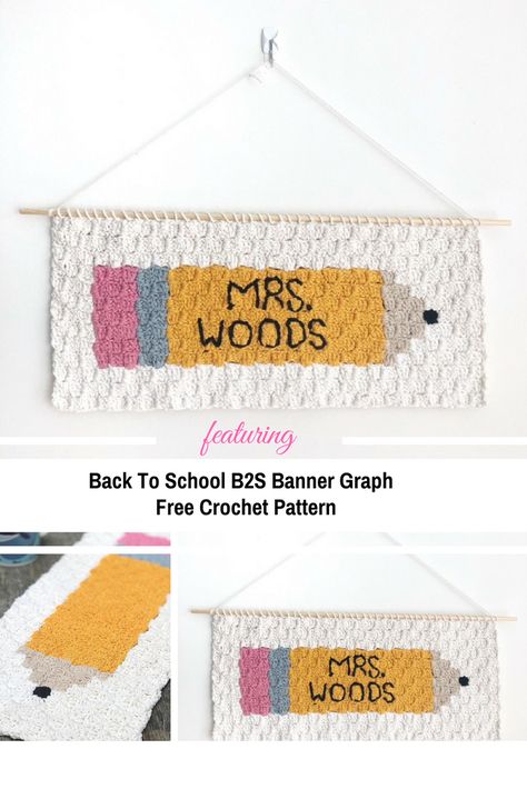 This Back To School Crochet Banner Is The Best Teacher Appreciation Gift Crochet Back To School Ideas, Back To School Crochet, Crochet Banner, Teacher Banner, School Crochet, Crochet Teacher, Crochet Teacher Gifts, C2c Blanket, Corner Crochet