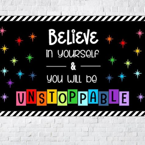 I Am Bulletin Board Ideas, Believe In Yourself Bulletin Board, Positive School Bulletin Boards, Welcome Boards For School, Neon Bulletin Board, School Bulletin Boards Elementary, Curriculum Coach, Elementary School Classroom Decorations, Librarian Glasses